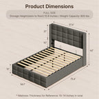 Cadre de lit relevable avec rangement, cadre de lit plateforme rembourré avec système de rangement hydraulique et tête de lit