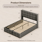 Cadre de lit relevable avec rangement, cadre de lit plateforme rembourré avec système de rangement hydraulique et tête de lit