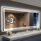 Miroir de salle de bain mural en verre trempé antibuée avec éclairage LED avant et arrière pleine grandeur