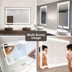 Miroir de salle de bain mural en verre trempé antibuée avec éclairage LED avant et arrière pleine grandeur