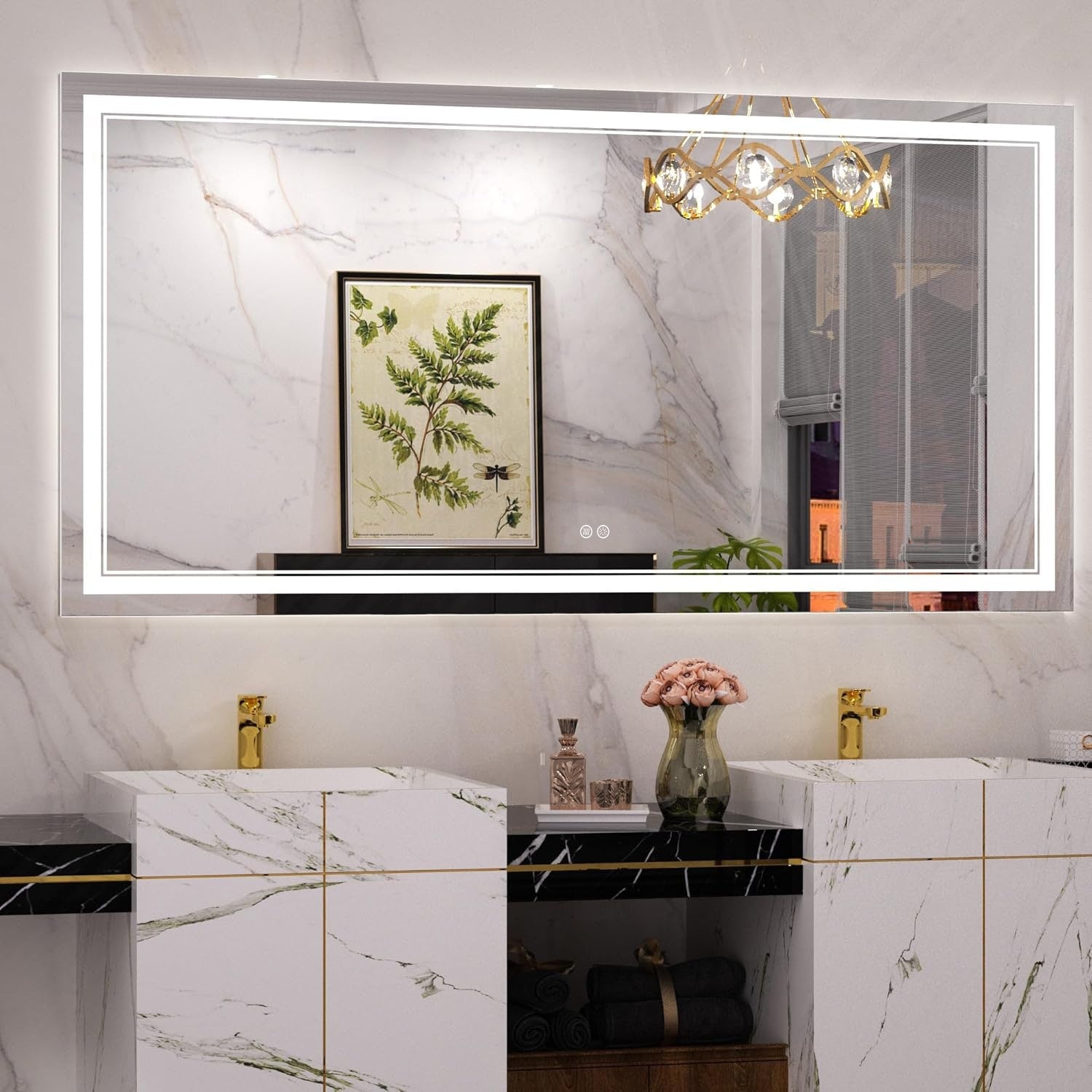 Miroir de salle de bain mural en verre trempé antibuée avec éclairage LED avant et arrière pleine grandeur