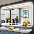 Miroir de salle de bain mural en verre trempé antibuée avec éclairage LED avant et arrière pleine grandeur