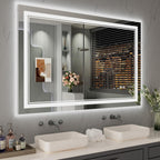Miroir de salle de bain mural en verre trempé antibuée avec éclairage LED avant et arrière pleine grandeur