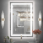 Miroir de salle de bain mural en verre trempé antibuée avec éclairage LED avant et arrière pleine grandeur