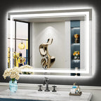 Miroir de salle de bain mural en verre trempé antibuée avec éclairage LED avant et arrière pleine grandeur