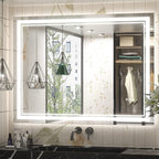 Miroir de salle de bain mural en verre trempé antibuée avec éclairage LED avant et arrière pleine grandeur