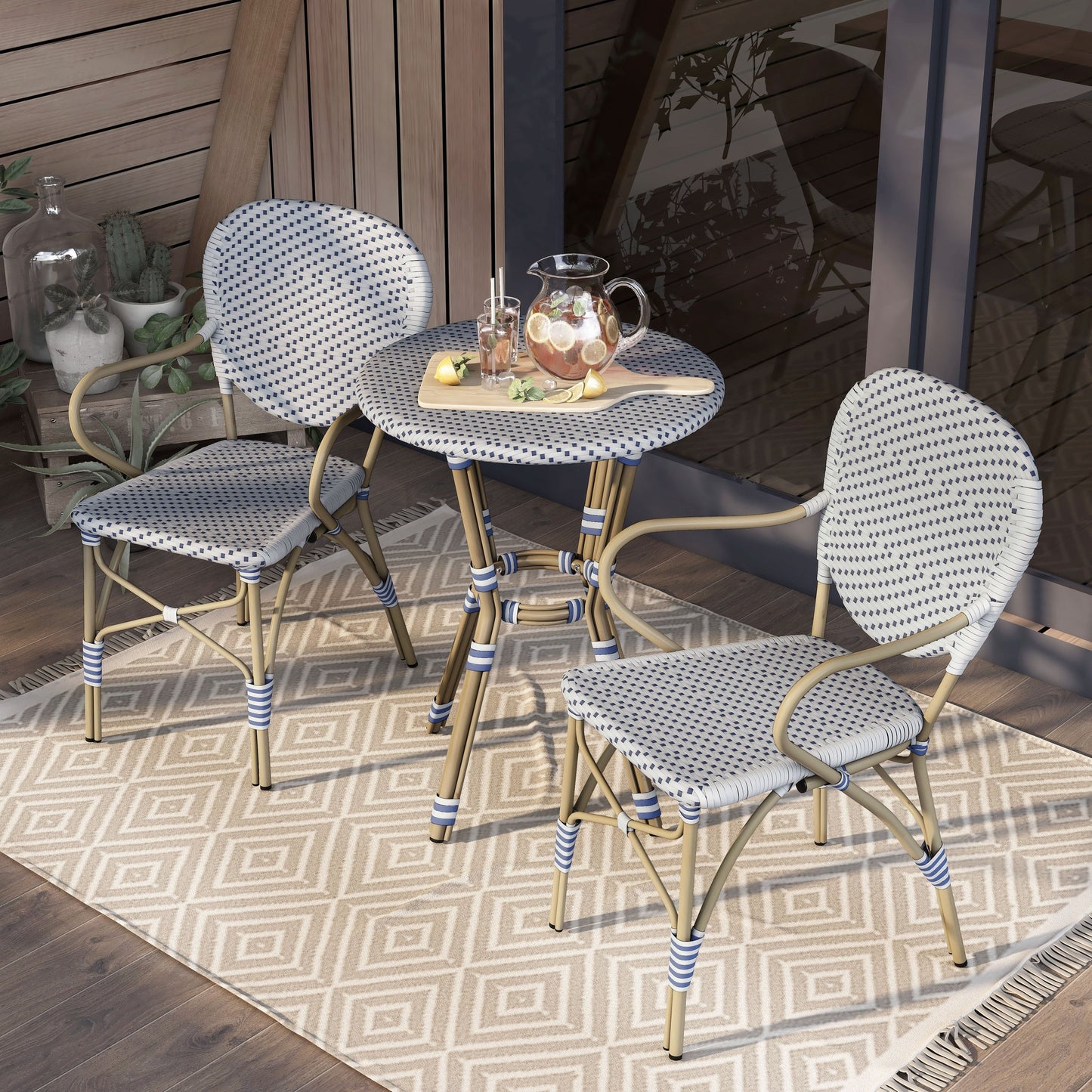 Ensemble bistrot d'extérieur en aluminium 3 pièces Courtnie French Country par Furniture of America