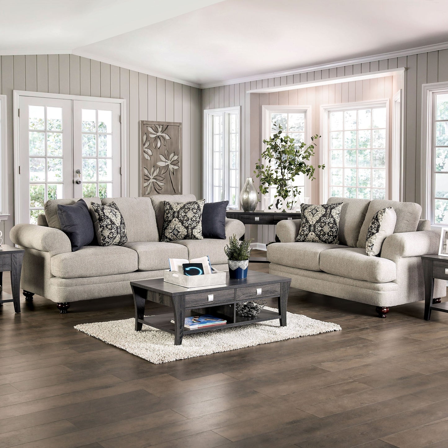 Canapé Frane Transitional Beige Chenille avec Coussin en T par Furniture of America