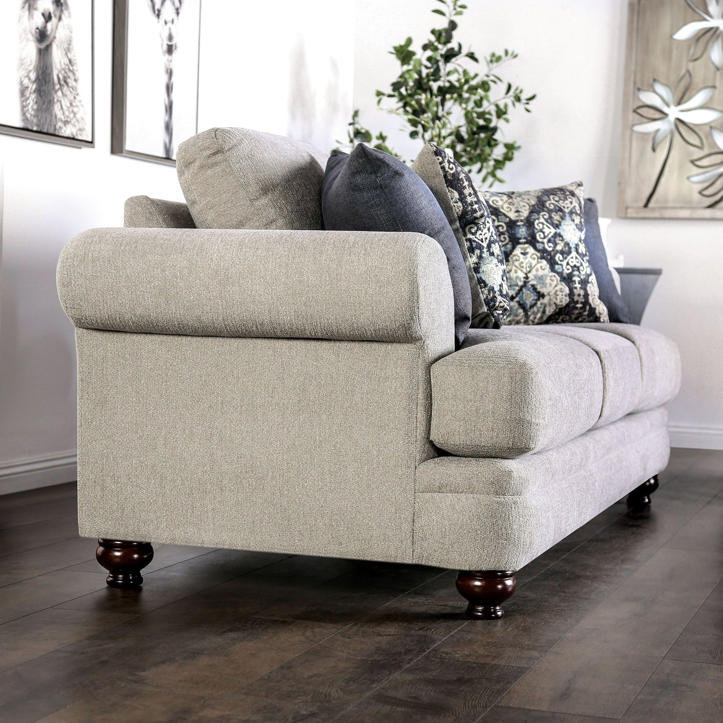 Canapé Frane Transitional Beige Chenille avec Coussin en T par Furniture of America