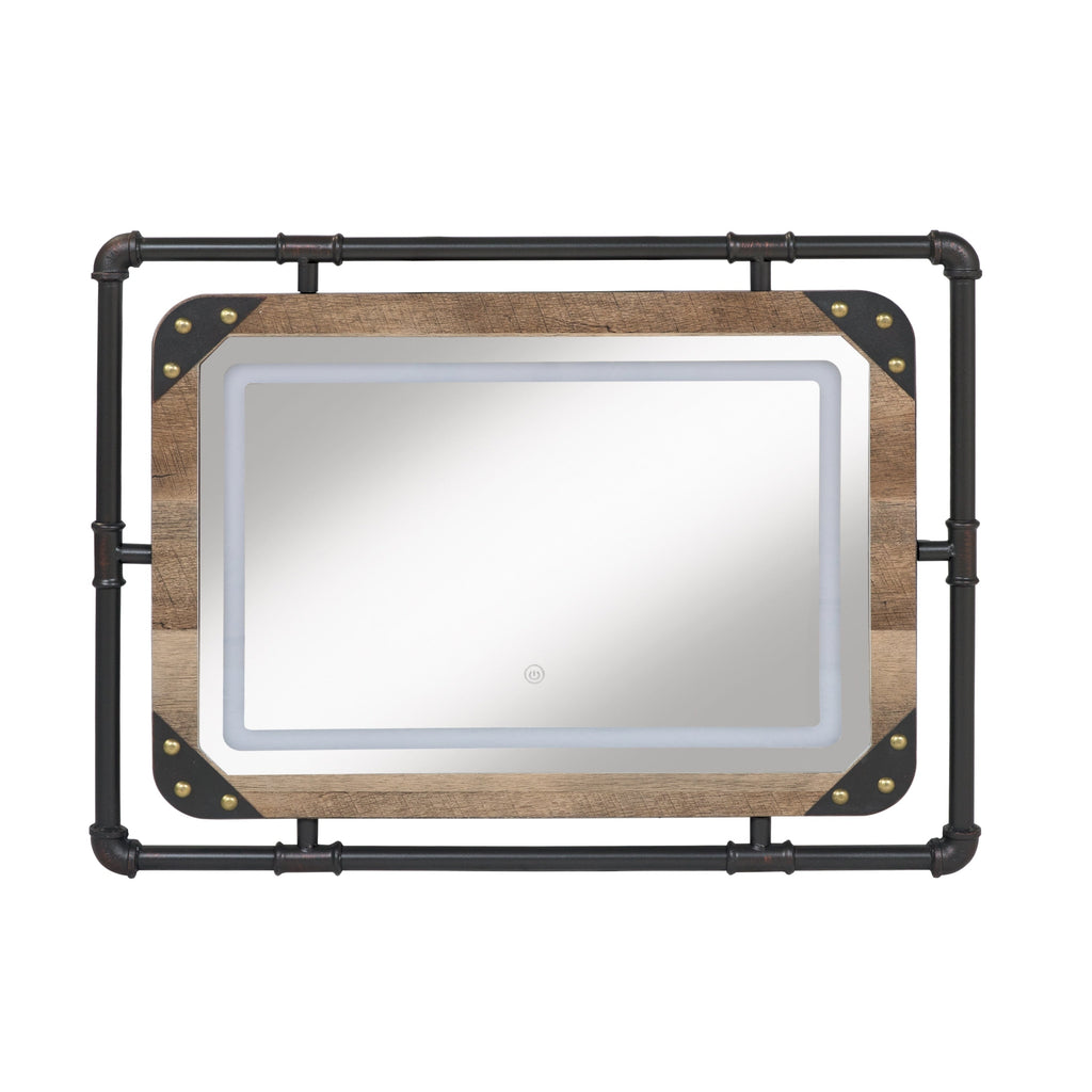 Miroir mural industriel en métal Inyo de Furniture of America avec lumières LED