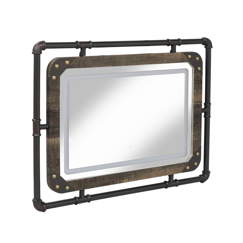 Miroir mural industriel en métal Inyo de Furniture of America avec lumières LED