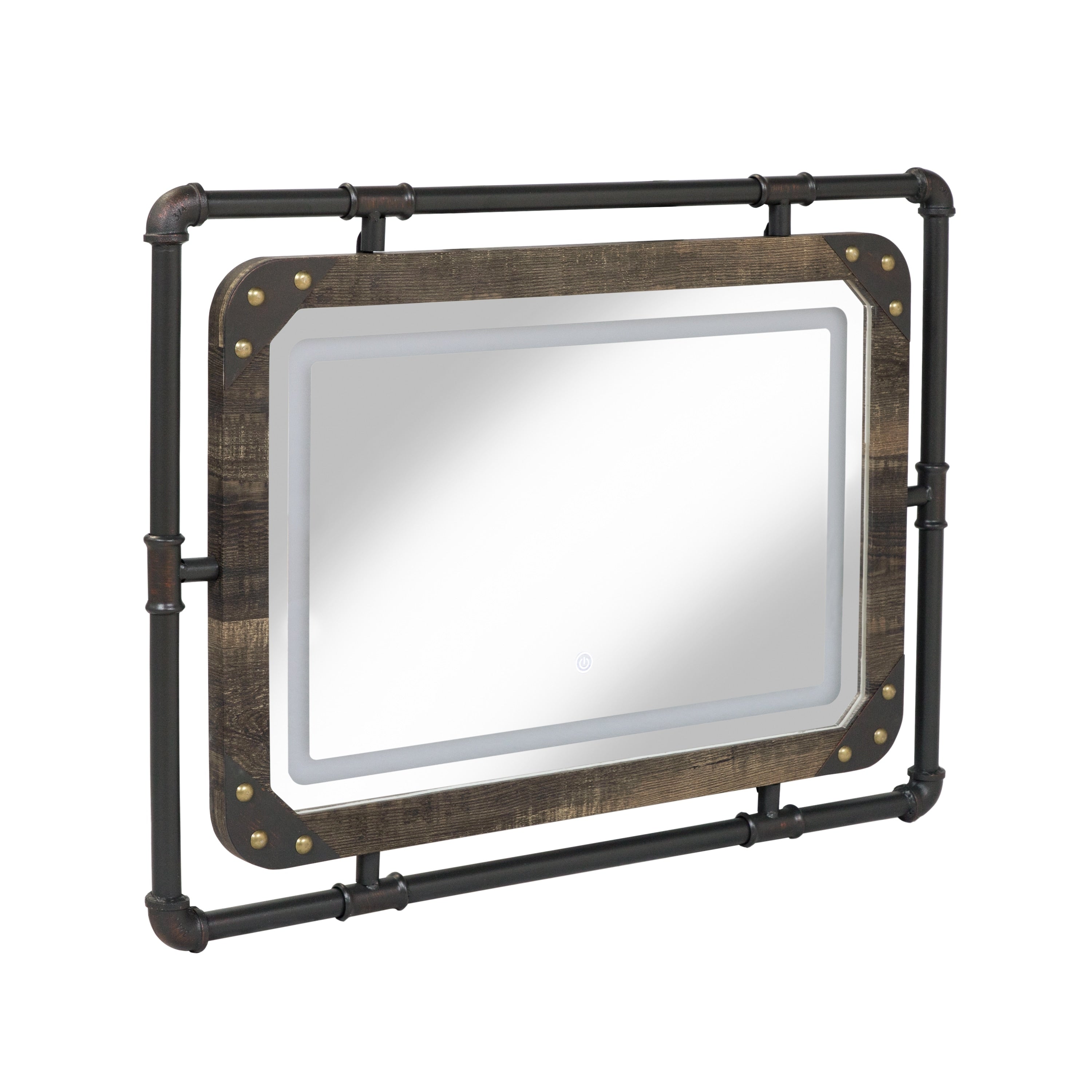 Miroir mural industriel en métal Inyo de Furniture of America avec lumières LED