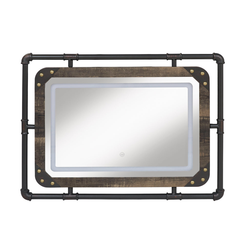 Miroir mural industriel en métal Inyo de Furniture of America avec lumières LED