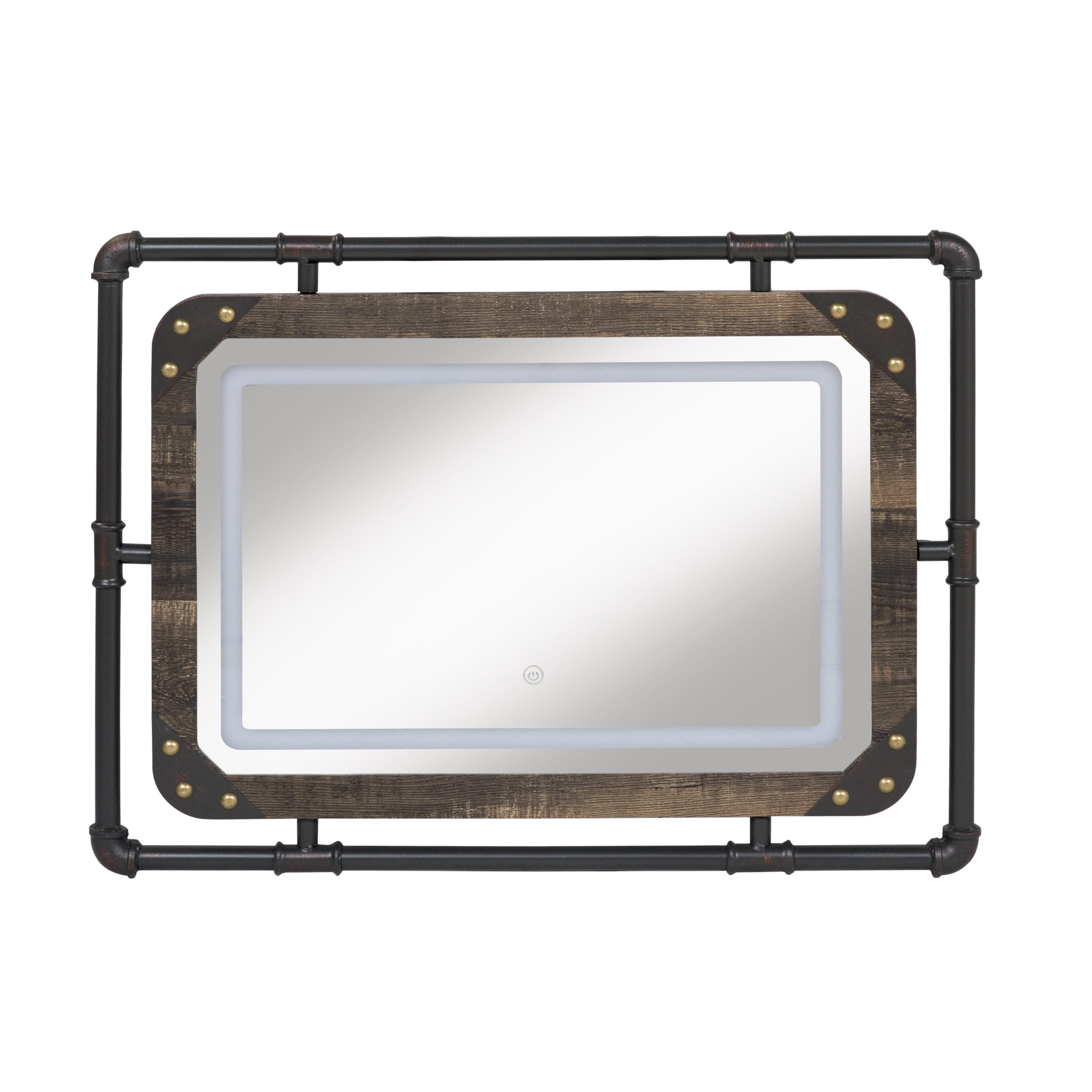 Miroir mural industriel en métal Inyo de Furniture of America avec lumières LED