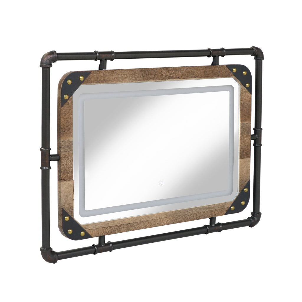 Miroir mural industriel en métal Inyo de Furniture of America avec lumières LED