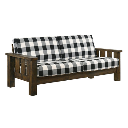 Canapé Jimo Farmhouse en tissu rustique de chêne avec accoudoirs en bois rembourrés par Furniture of America