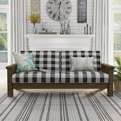 Canapé Jimo Farmhouse en tissu rustique de chêne avec accoudoirs en bois rembourrés par Furniture of America