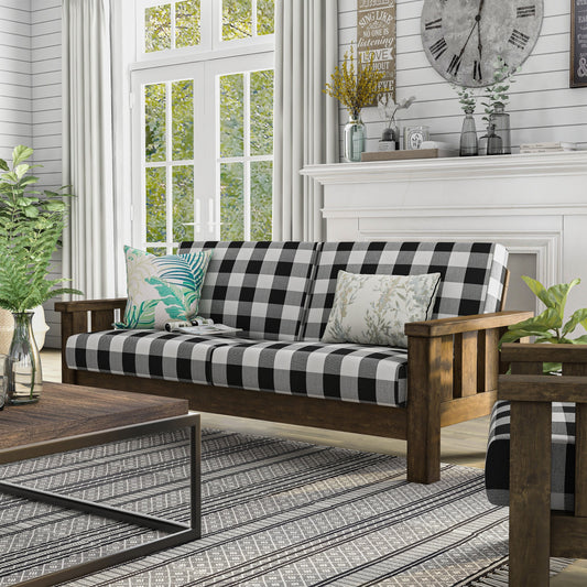 Canapé Jimo Farmhouse en tissu rustique de chêne avec accoudoirs en bois rembourrés par Furniture of America