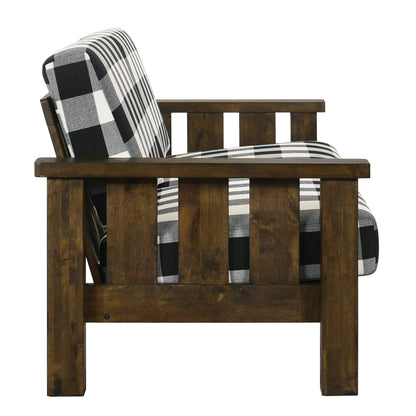 Canapé Jimo Farmhouse en tissu rustique de chêne avec accoudoirs en bois rembourrés par Furniture of America