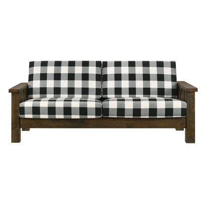 Canapé Jimo Farmhouse en tissu rustique de chêne avec accoudoirs en bois rembourrés par Furniture of America