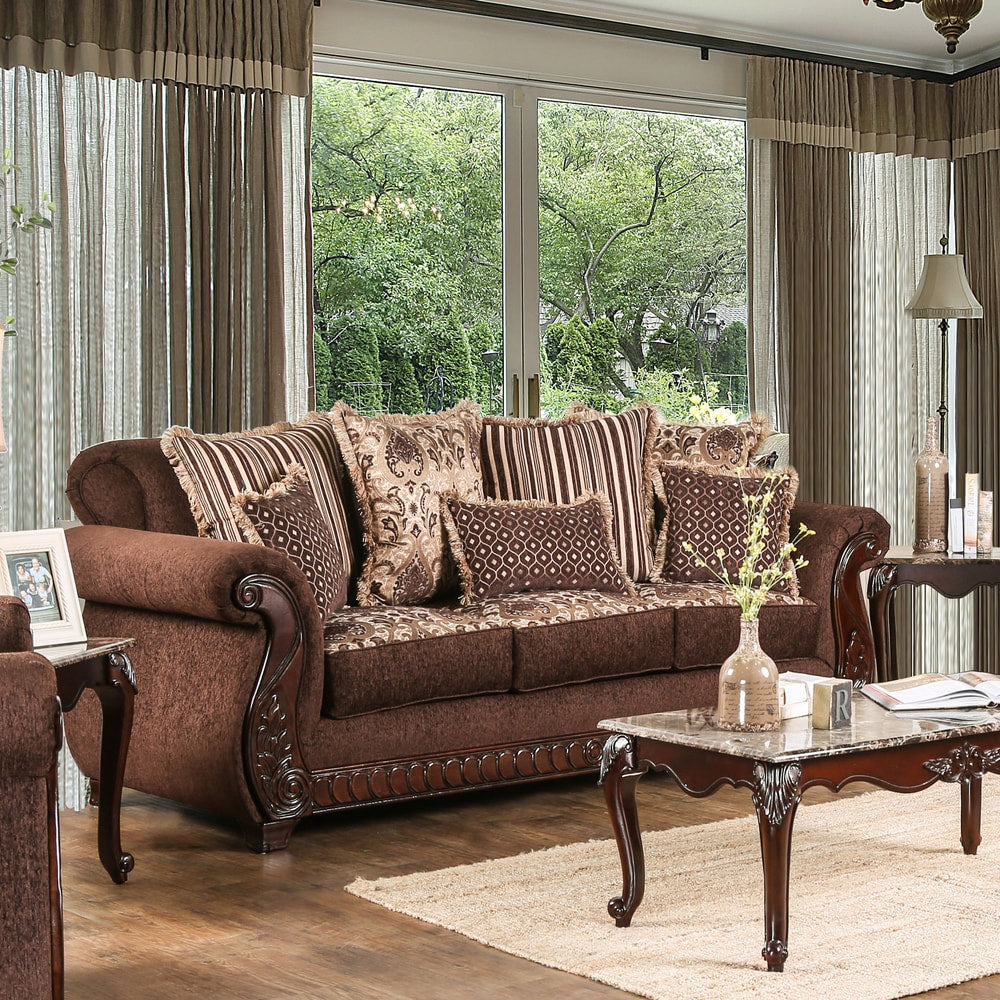 Canapé traditionnel Fova en tissu avec accoudoirs roulés par Furniture of America