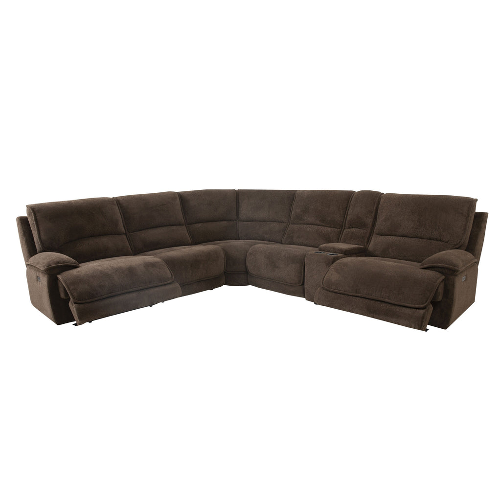 Canapé sectionnel inclinable brun foncé moderne Renic de Furniture of America avec console et ports USB