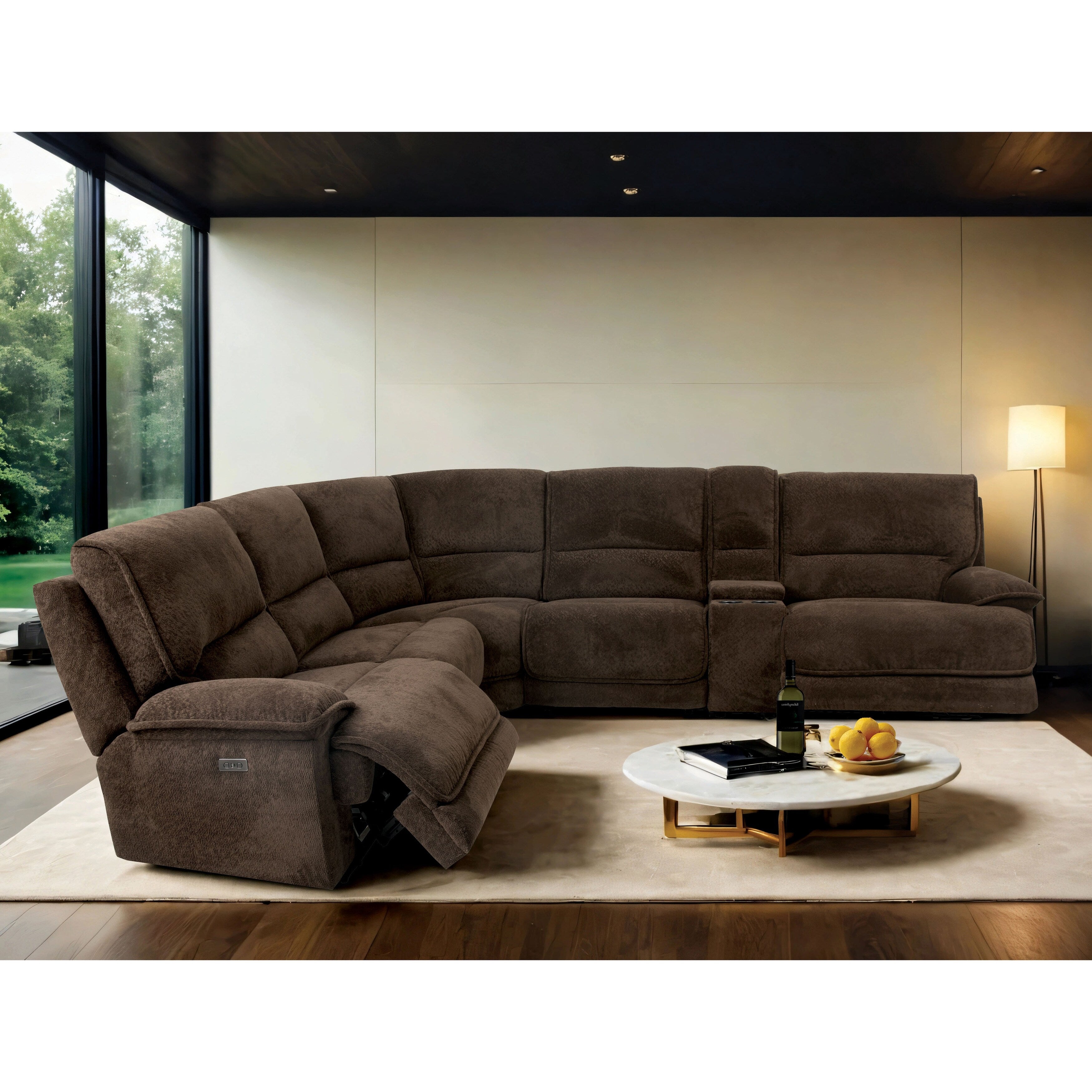Canapé sectionnel inclinable brun foncé moderne Renic de Furniture of America avec console et ports USB