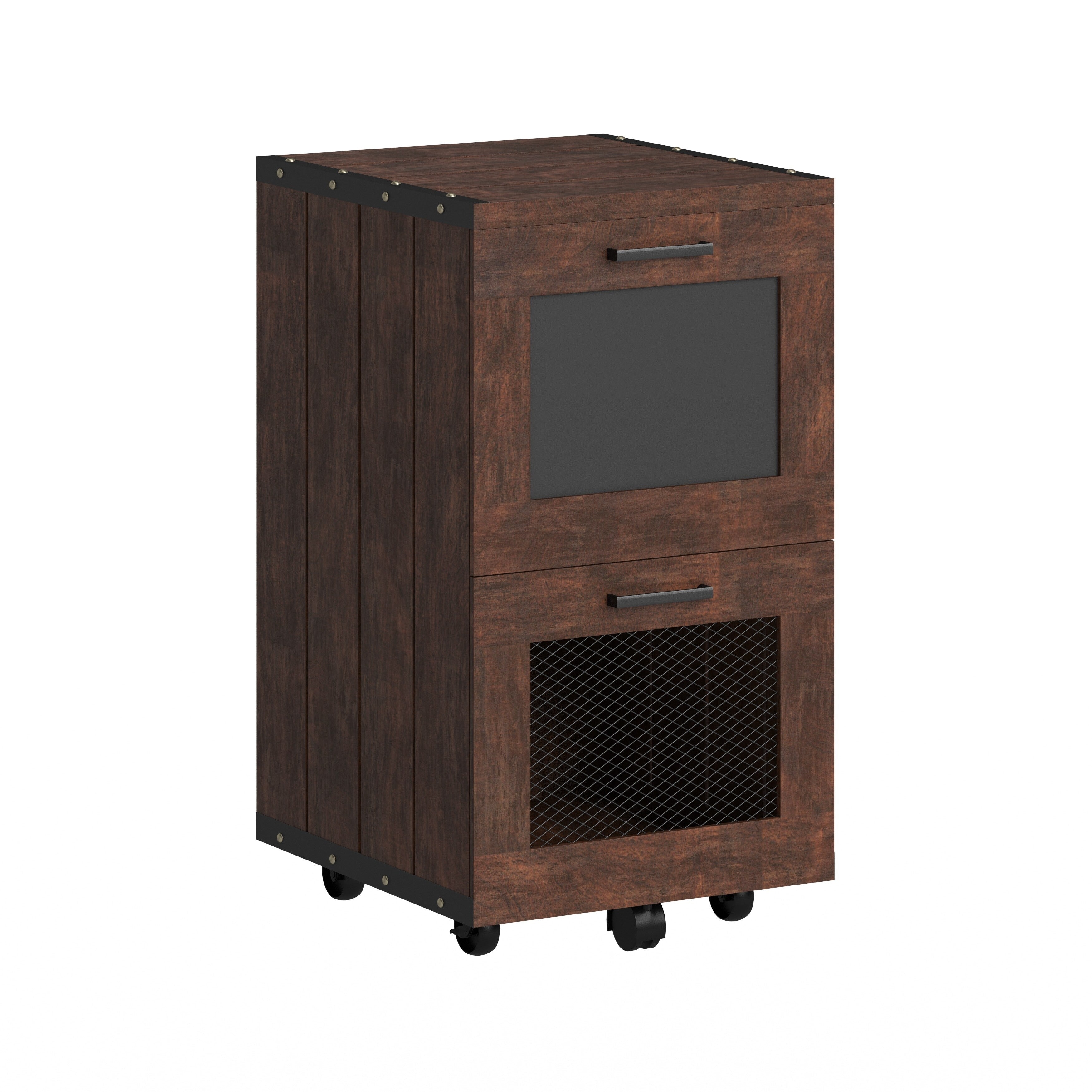 Classeur rustique en noyer à 2 tiroirs avec fenêtre, par Furniture of America