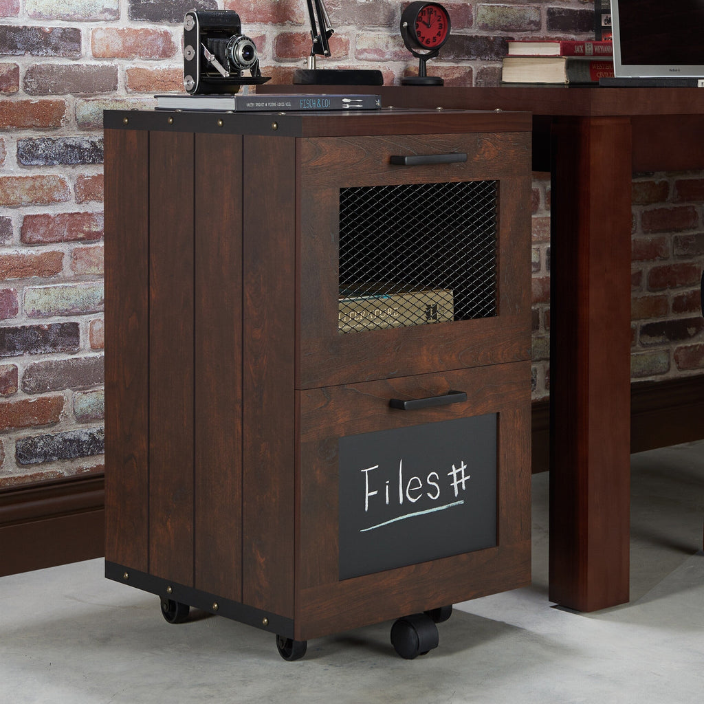 Classeur rustique en noyer à 2 tiroirs avec fenêtre, par Furniture of America
