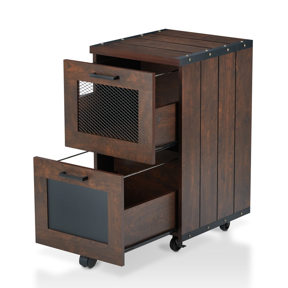 Classeur rustique en noyer à 2 tiroirs avec fenêtre, par Furniture of America