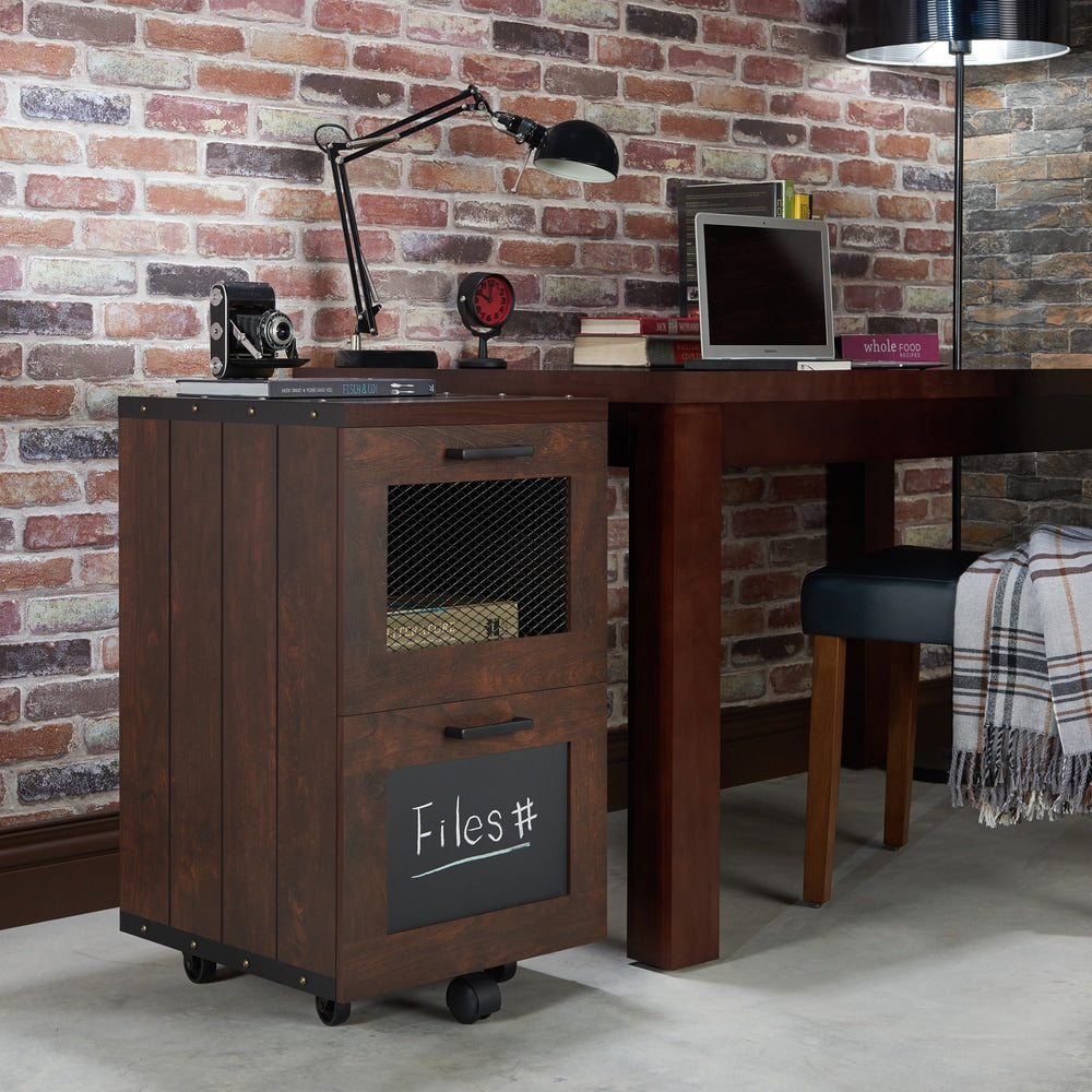 Classeur rustique en noyer à 2 tiroirs avec fenêtre, par Furniture of America