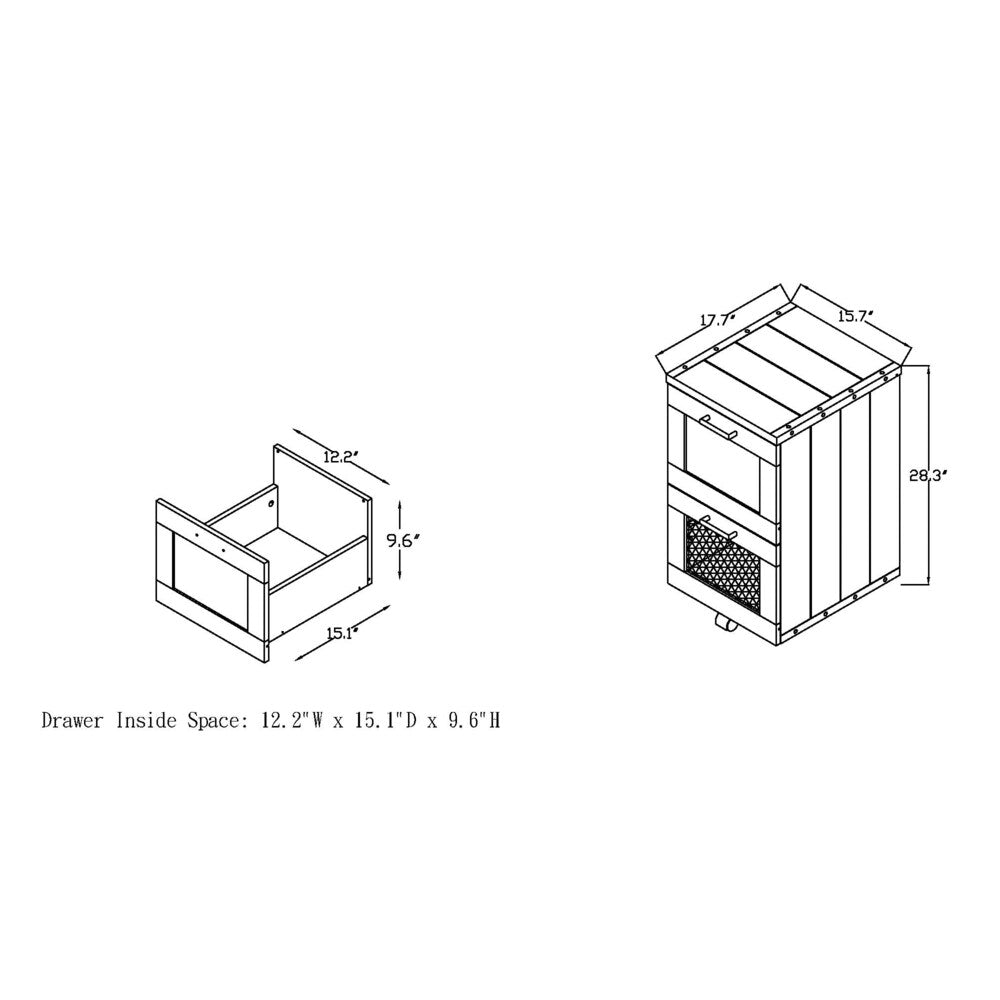 Classeur rustique en noyer à 2 tiroirs avec fenêtre, par Furniture of America