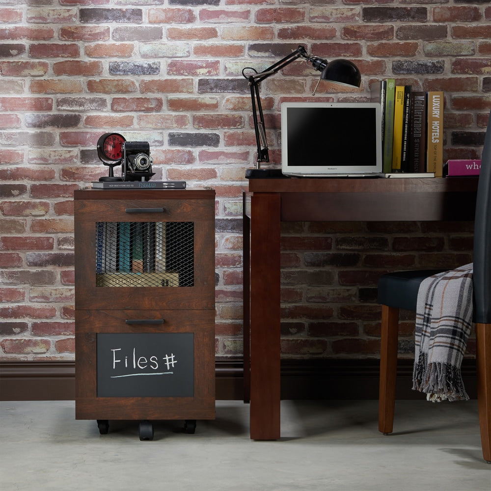 Classeur rustique en noyer à 2 tiroirs avec fenêtre, par Furniture of America