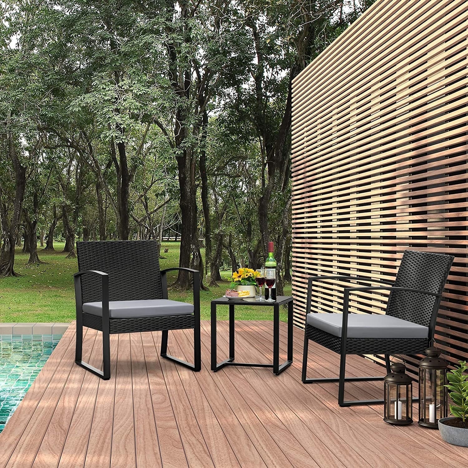 Ensemble de 3 chaises de patio Furniwell avec table basse
