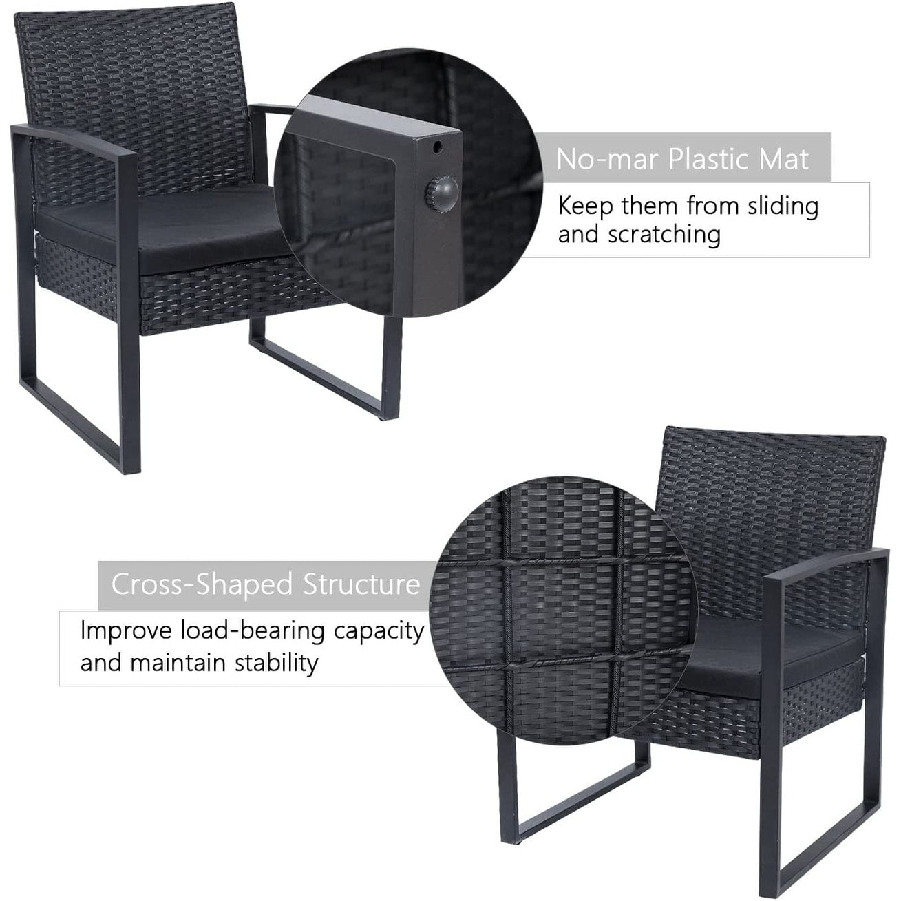 Ensemble de 3 chaises de patio Furniwell avec table basse
