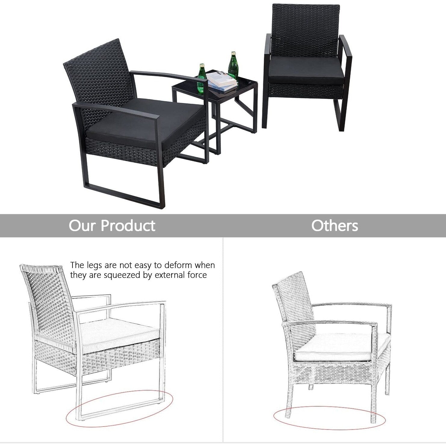 Ensemble de 3 chaises de patio Furniwell avec table basse