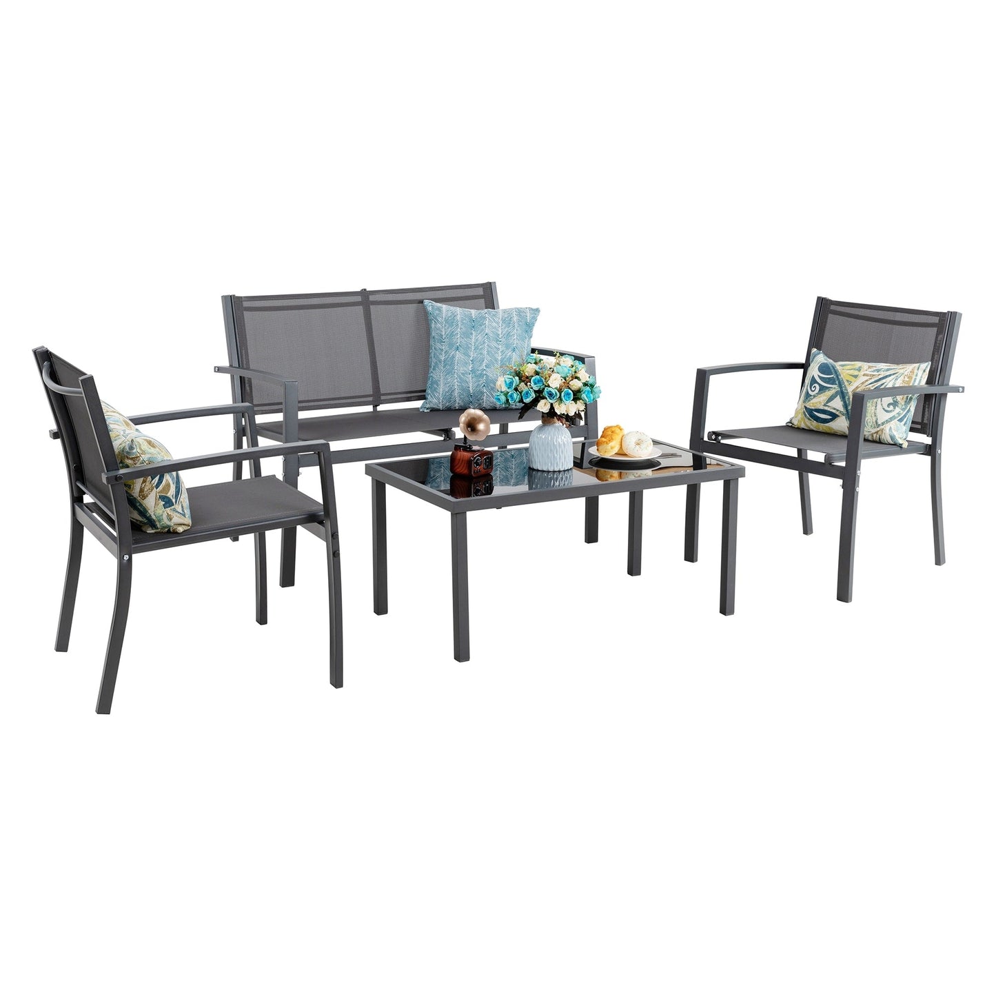 Ensemble de meubles de patio extérieur Futzca 4 pièces, ensemble de patio bistro en textilène