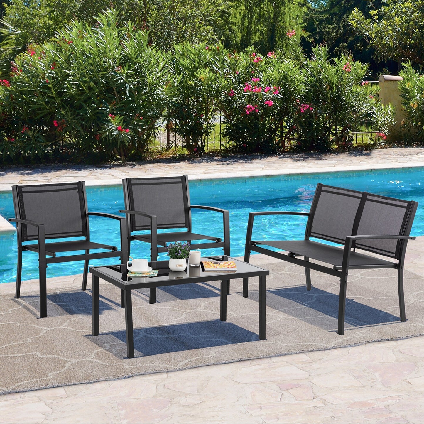 Ensemble de meubles de patio extérieur Futzca 4 pièces, ensemble de patio bistro en textilène