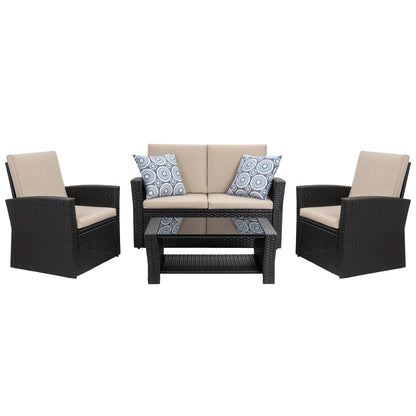 Ensemble de meubles de jardin d'extérieur Futzca 4 pièces, ensemble sectionnel en osier