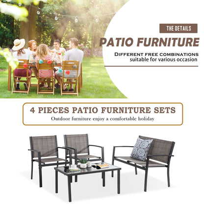 Ensemble de meubles de patio extérieur Futzca 4 pièces, ensemble de patio bistro en textilène