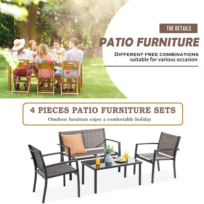 Ensemble de meubles de patio extérieur Futzca 4 pièces, ensemble de patio bistro en textilène