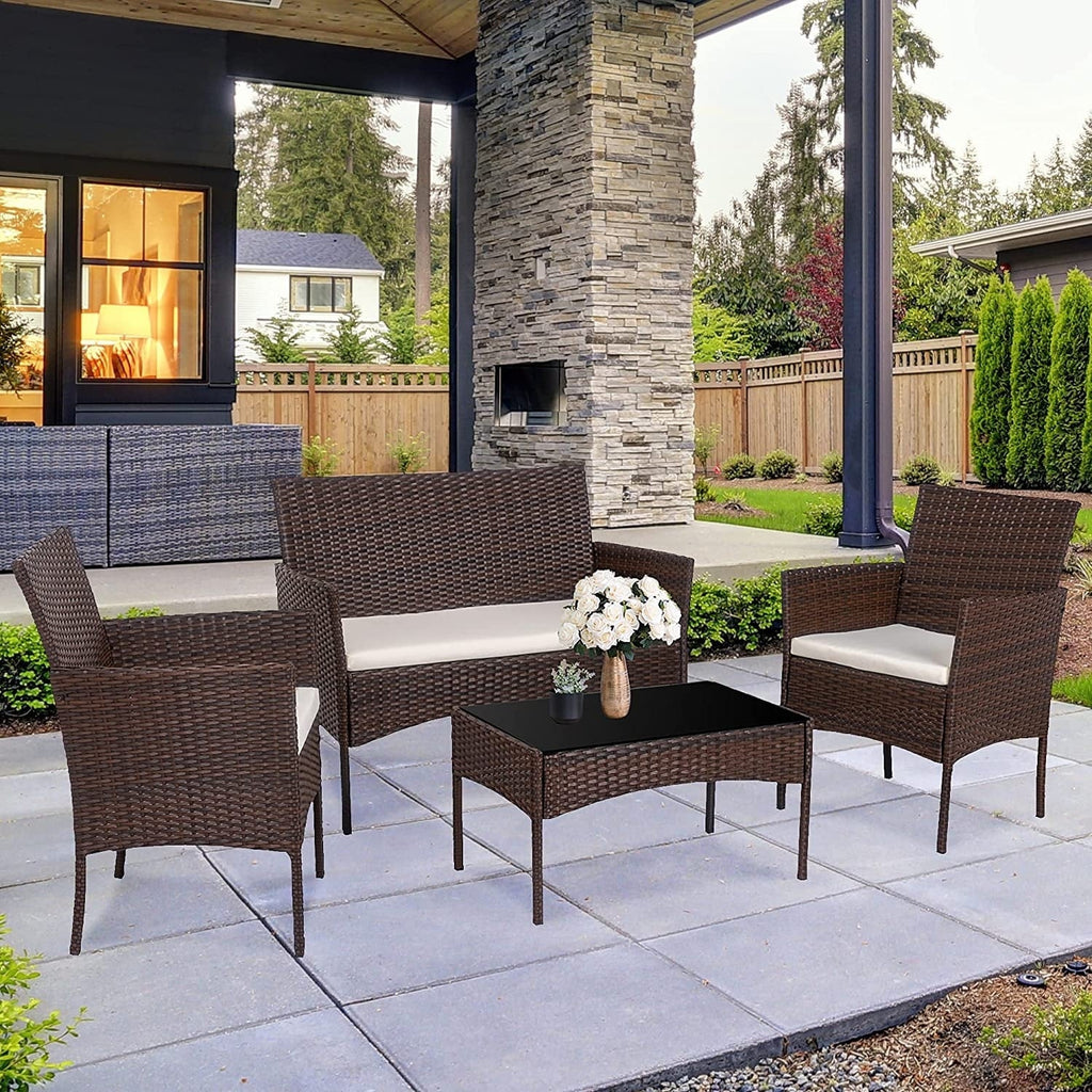 Ensemble de meubles de jardin Futzca 4 pièces avec chaises en rotin et osier