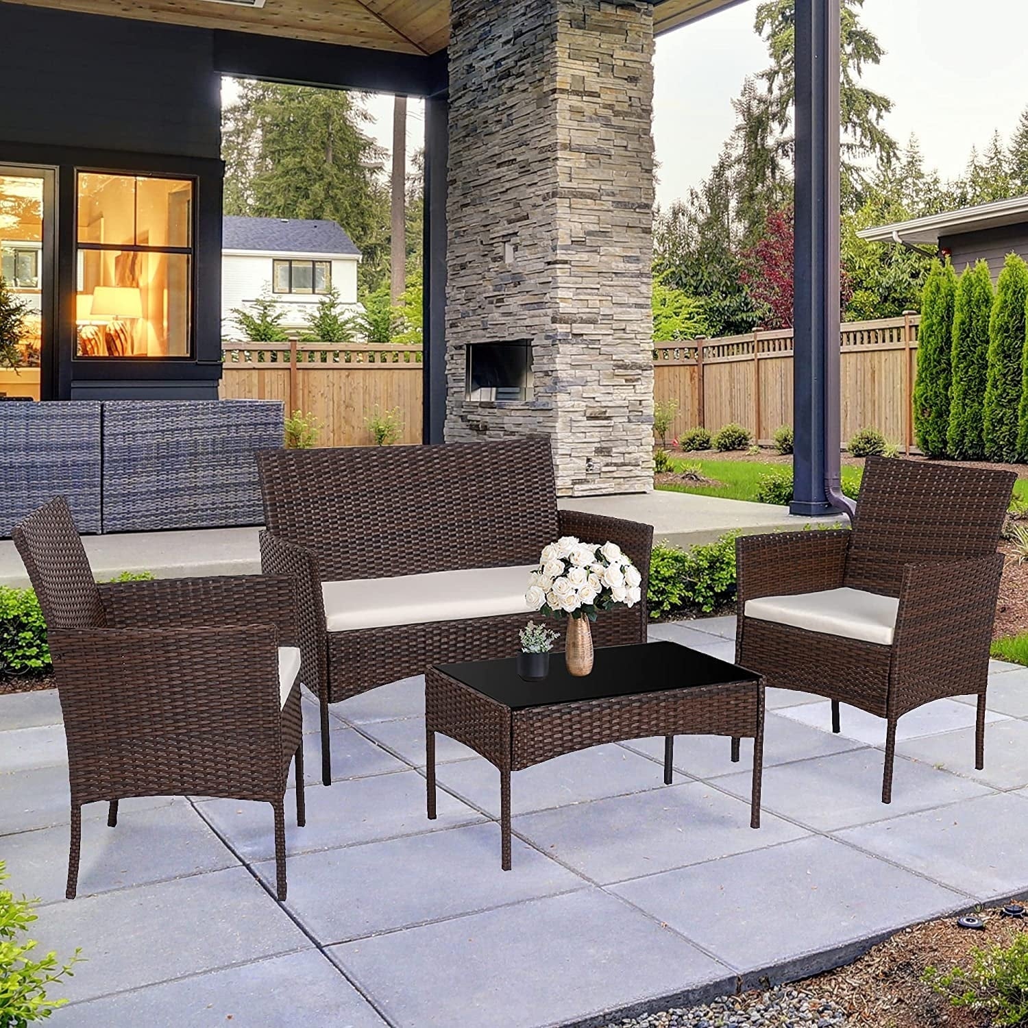 Ensemble de meubles de jardin Futzca 4 pièces avec chaises en rotin et osier