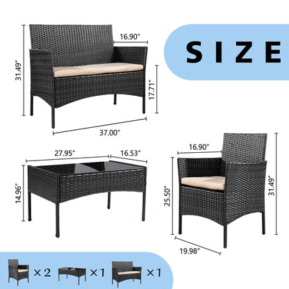 Ensemble de meubles de jardin Futzca 4 pièces avec chaises en rotin et osier