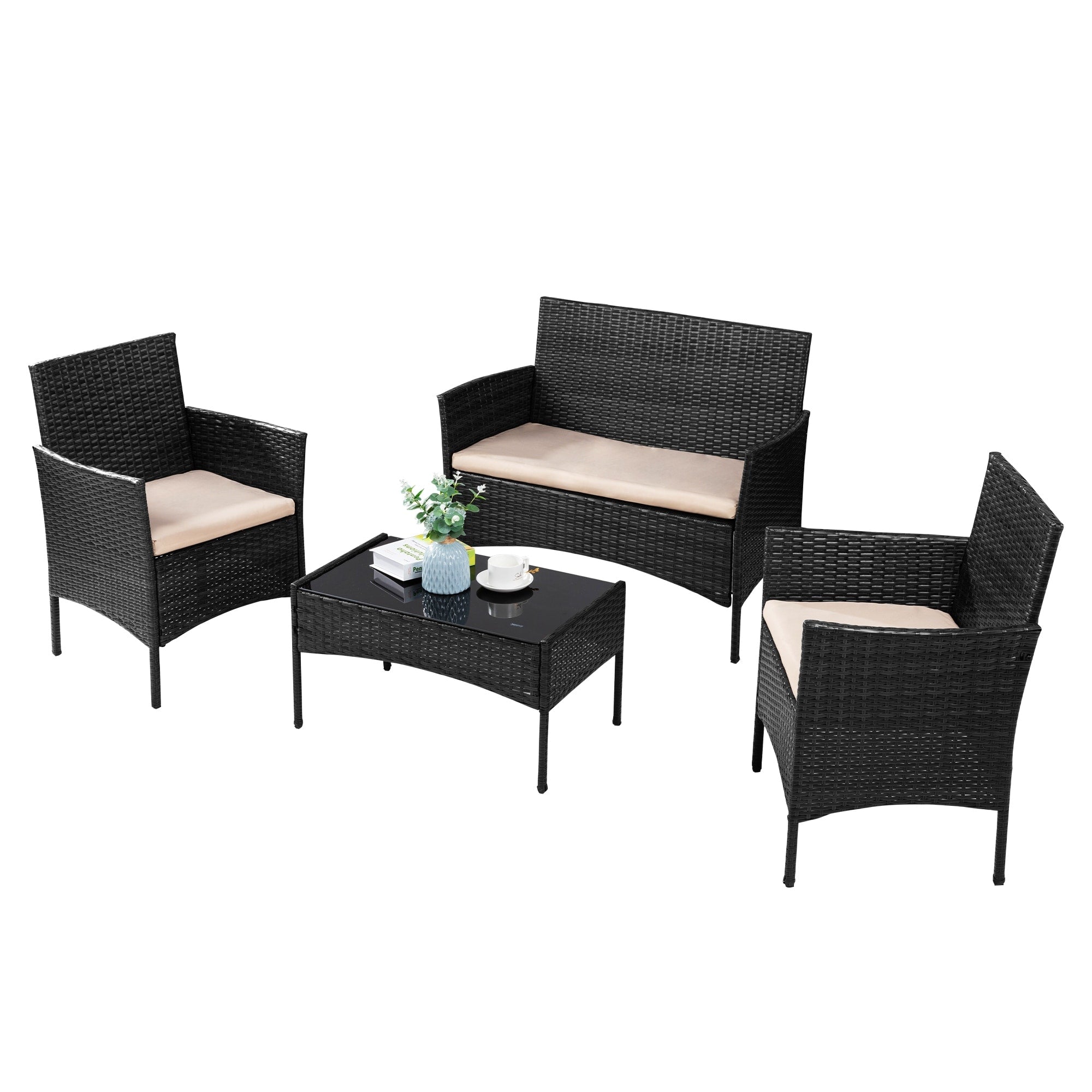 Ensemble de meubles de jardin Futzca 4 pièces avec chaises en rotin et osier