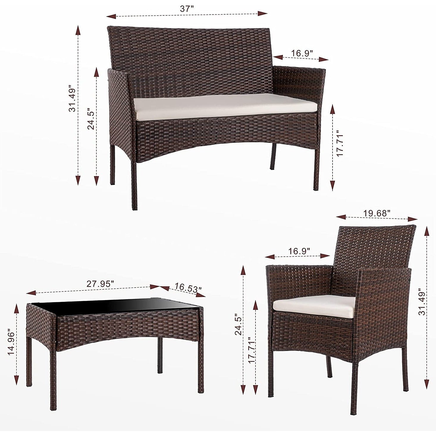 Ensemble de meubles de jardin Futzca 4 pièces avec chaises en rotin et osier