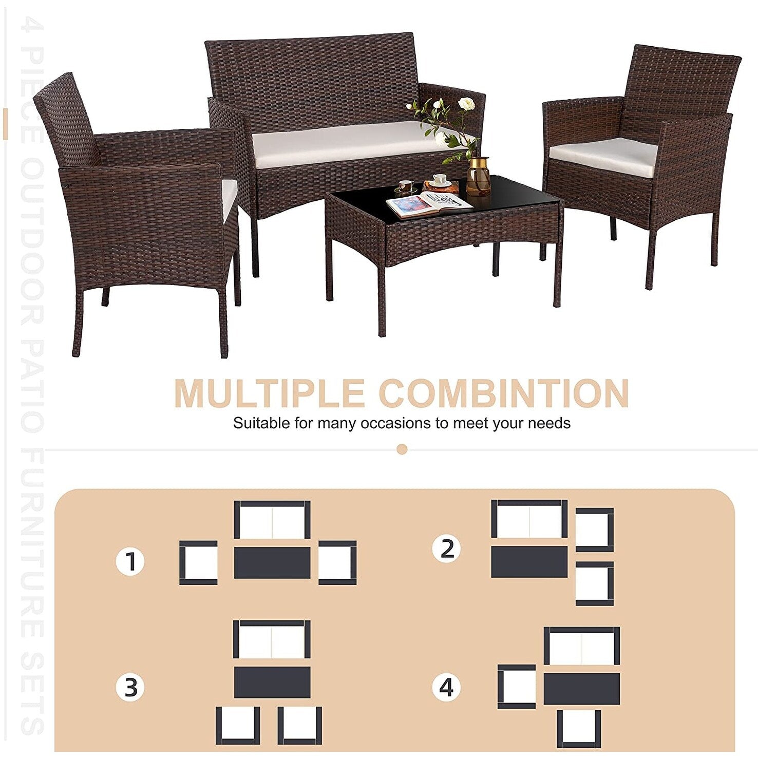 Ensemble de meubles de jardin Futzca 4 pièces avec chaises en rotin et osier