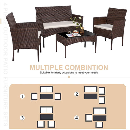 Ensemble de meubles de jardin Futzca 4 pièces avec chaises en rotin et osier