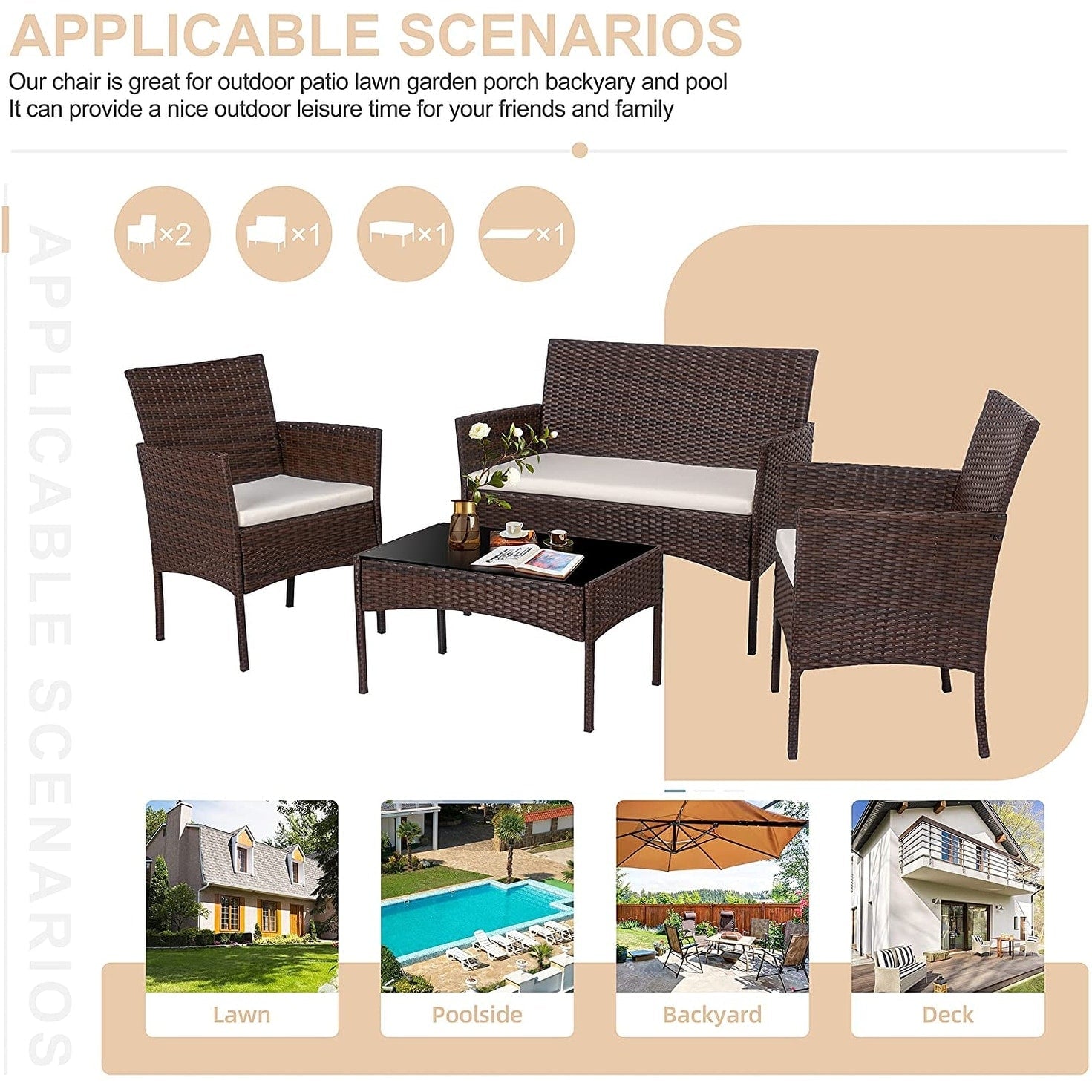 Ensemble de meubles de jardin Futzca 4 pièces avec chaises en rotin et osier