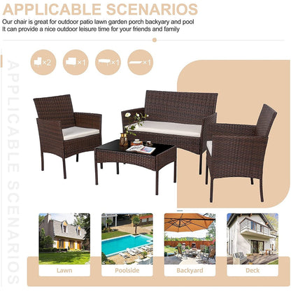 Ensemble de meubles de jardin Futzca 4 pièces avec chaises en rotin et osier